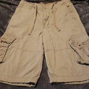 Khaki cargo shorts.